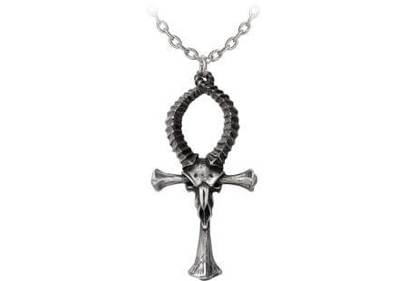 Ankh of Ammon Ram Skull Necklace