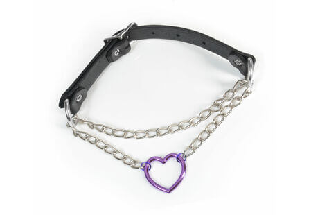 Purple Heart and Chain Pull Leather Choker